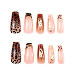 Ditto leopard gold French short ballet press-on nails reusable design