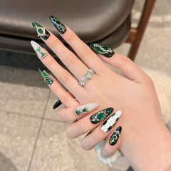 Handmade Emerald Phantom Press-On Nails – Almond| Long