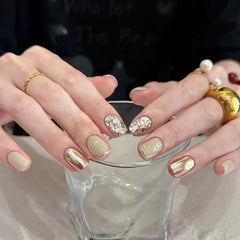Handemade  Liquid-Gold Press-On Nails–Short SQUARE | 10 PCS Set
