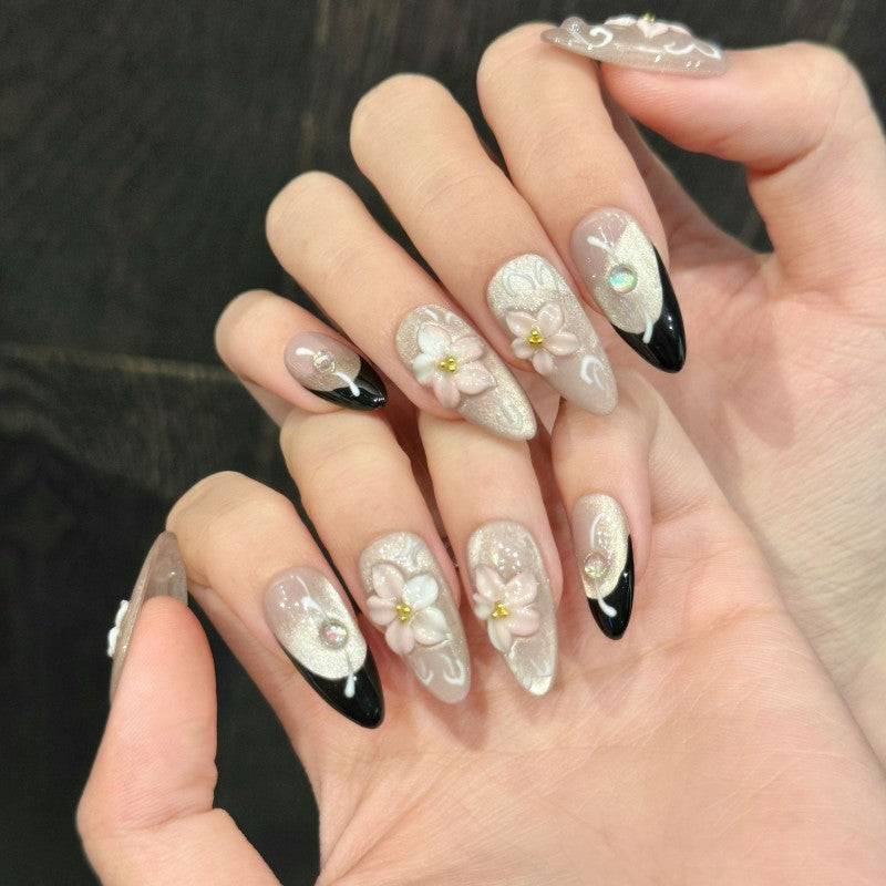 Medium almond waterproof vegan reusable hand-carved press-on nails Ditto