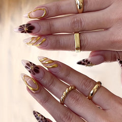 Gold Powder Press-On  Nails- Almond |Medium