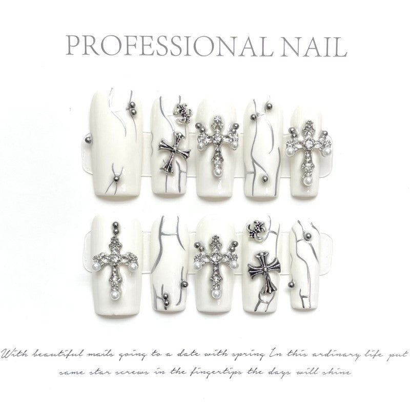 Handmade Armor Cross Press-On Nails – Square|  Long