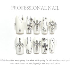 Handmade Armor Cross Press-On Nails – Square|  Long