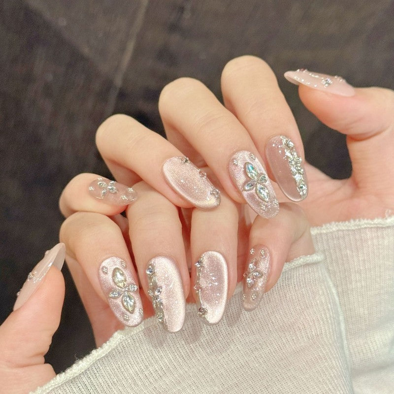 Medium oval waterproof vegan reusable diamond press-on nails Ditto