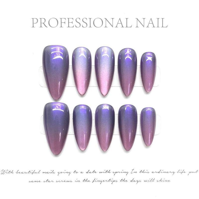 Handmade Dreamy Blue Cat Eye Press-On Nails-Almond| Long