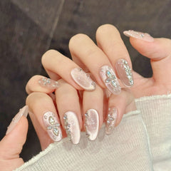 Medium oval waterproof vegan reusable diamond press-on nails Ditto