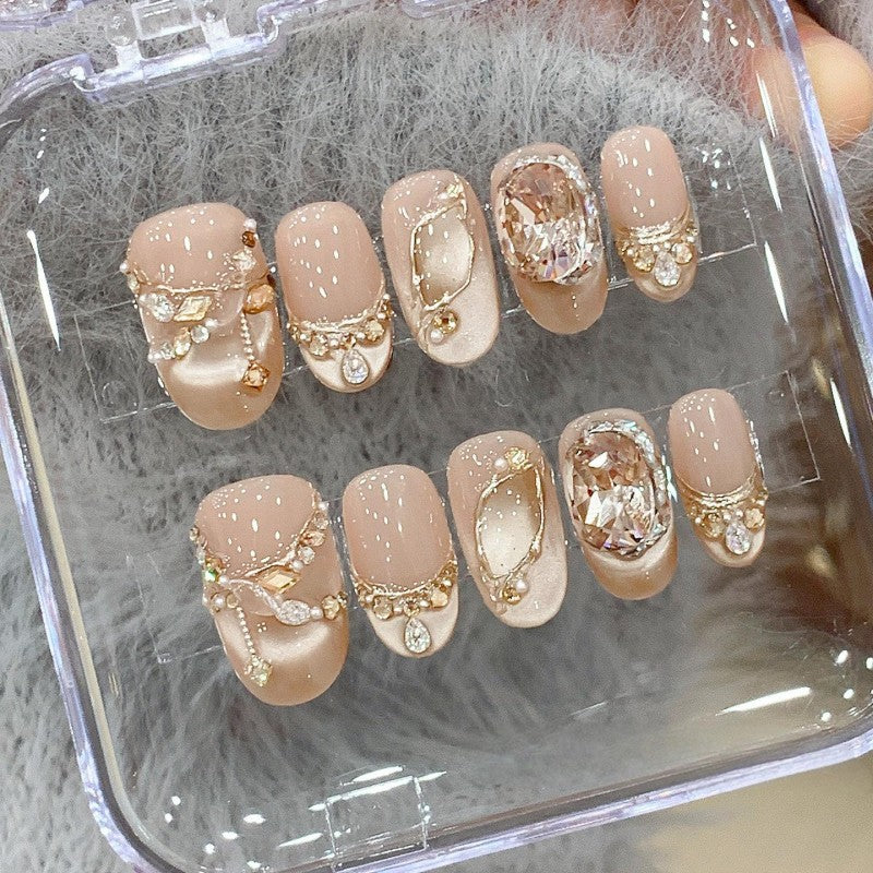 Ditto honey blossom French medium oval press-on nails reusable design