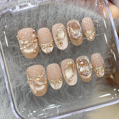 Ditto honey blossom French medium oval press-on nails reusable design