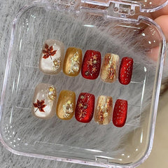 Handemade Ruby Cat-Eye Luxe Press-On Nails–Short SQUARE | 10 PCS Set