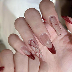 Handemade French Rouge Cat-Eye Press-On Nails –Long ALMOND | 10 PCS Set