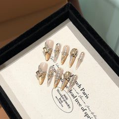 Handmade 24K Royal Cat-Eye Press-On Nails–Long STILETTO  | 10 PCS Set