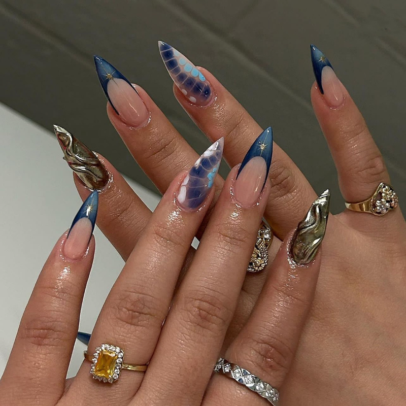 Celestial Blue Press-On Nails – ALMOND |Long