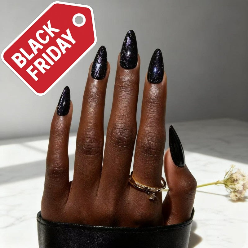 Dark Purple Cat-Eye  Press-On Nails –Medium Almond | 24PCS Set