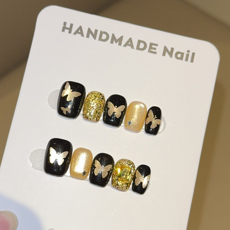 Ditto zircon snowflake cat-eye short square press-on nails reusable design