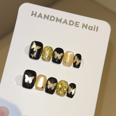 Ditto zircon snowflake cat-eye short square press-on nails reusable design