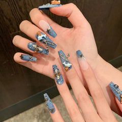 Handmade Denim Cat Press-On Nails – BALLET | Long