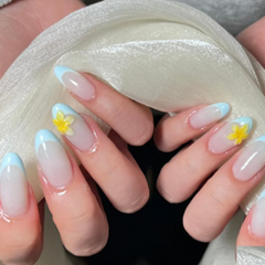 Baby Blue French Tip Stiletto Press-On Nails  – Almond | Medium