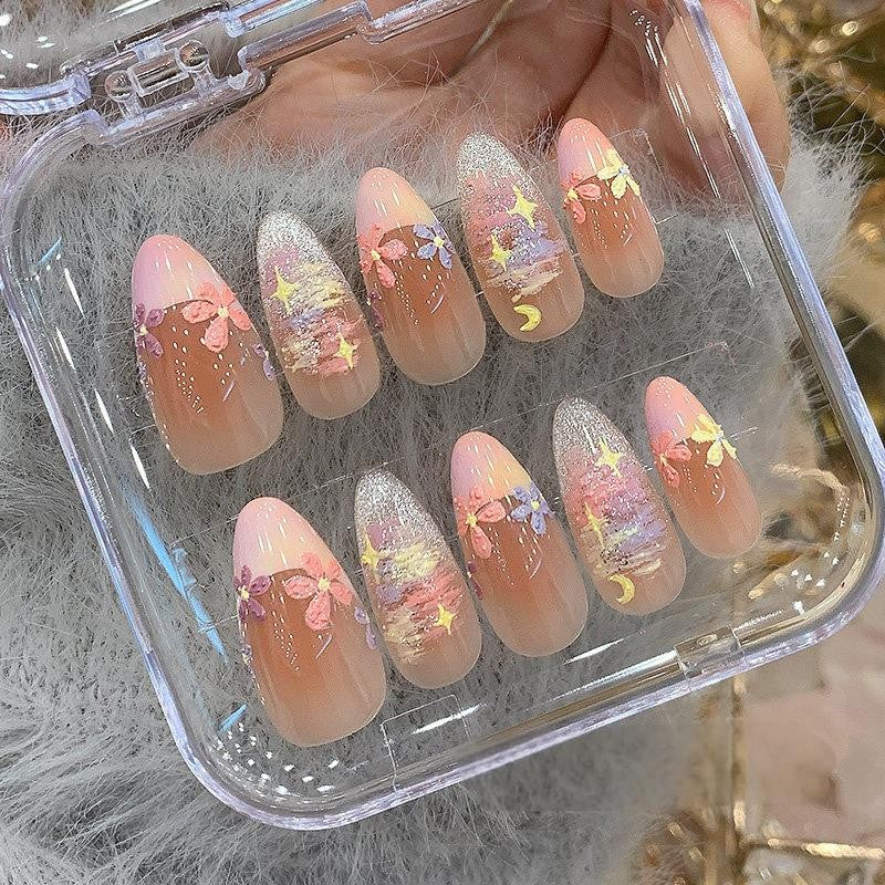 Ditto oil paint summer medium square press-on nails reusable design