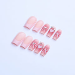 Ditto sweetheart bow medium ballet press-on nails reusable design