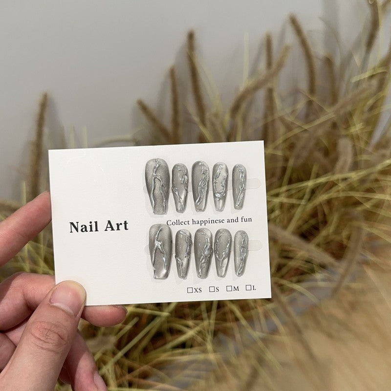 Handmade Chrome-Mirror Cat-Eye Press-On Nails –Long BALLET | 10 PCS Set