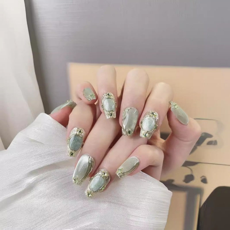 Short ballet waterproof vegan reusable crystal cat-eye press-on nails Ditto