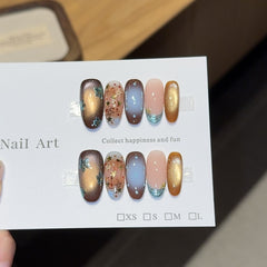 Ditto vintage blue floral medium oval press-on nails reusable design
