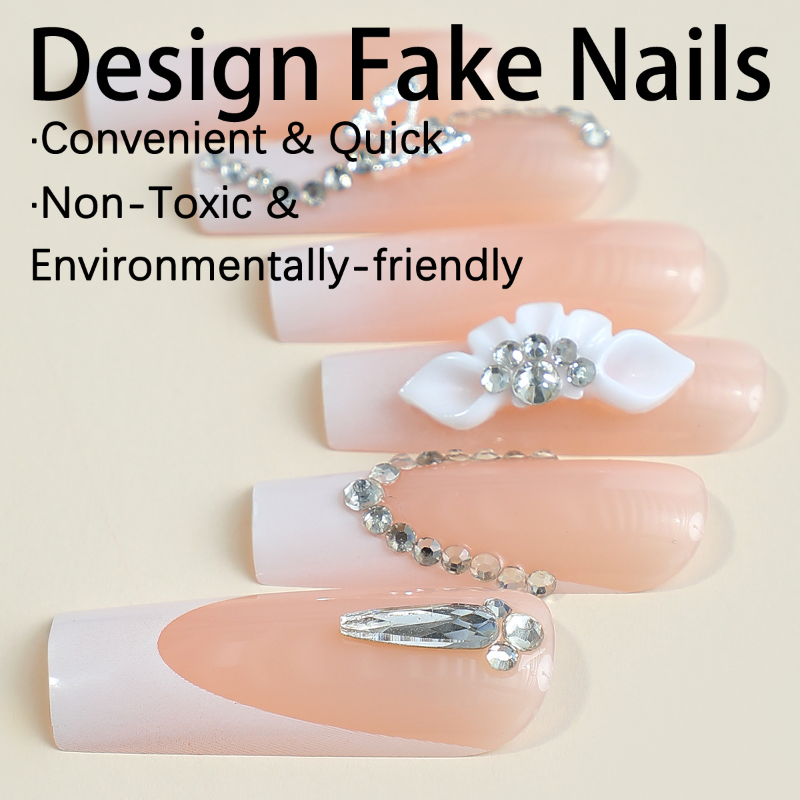 Crystal Blossom Press-On Nails – Square | Extra Long