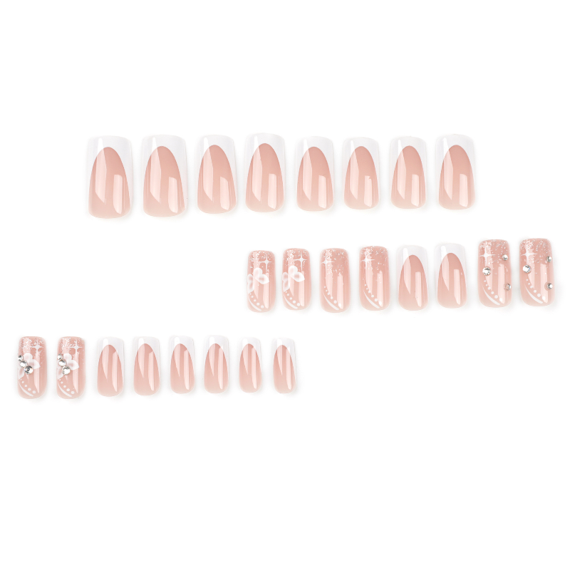 Sparkling Diamond Flower Press-On Nails –SQUARE| Medium
