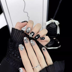 Short ballet waterproof vegan reusable silver rhinestone press-on nails Ditto