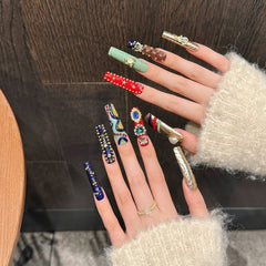 Handmade Crowned Diamond Press-On Nails – Stiletto | Extra Long