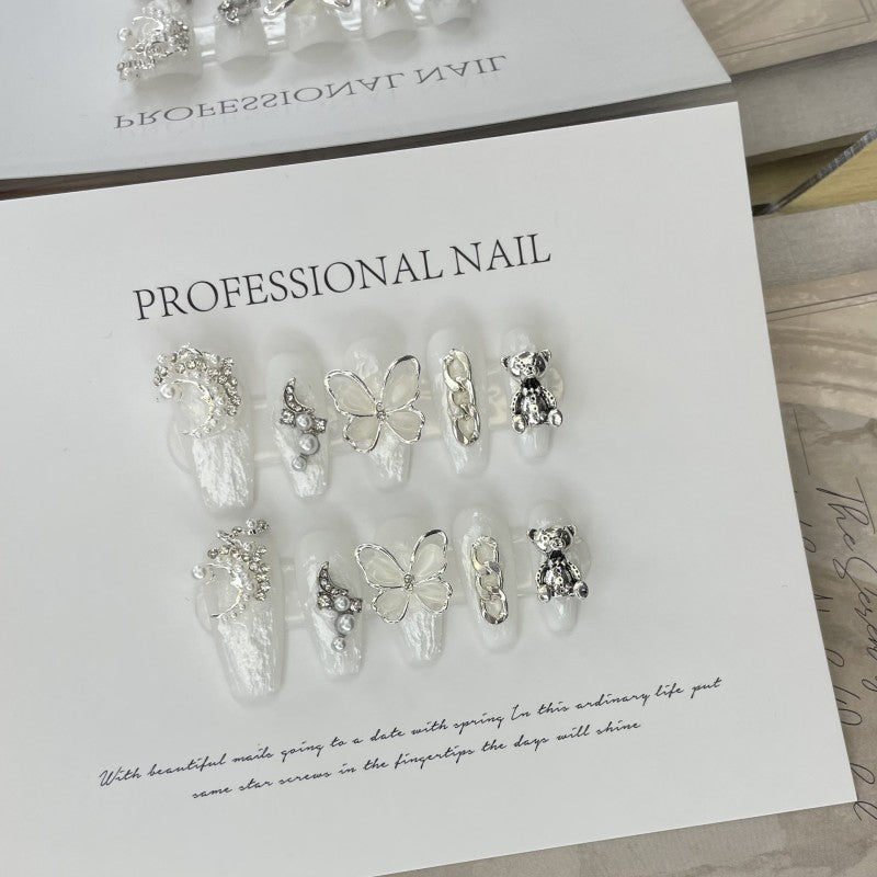 Ditto crystal butterfly long ballet press-on nails reusable design