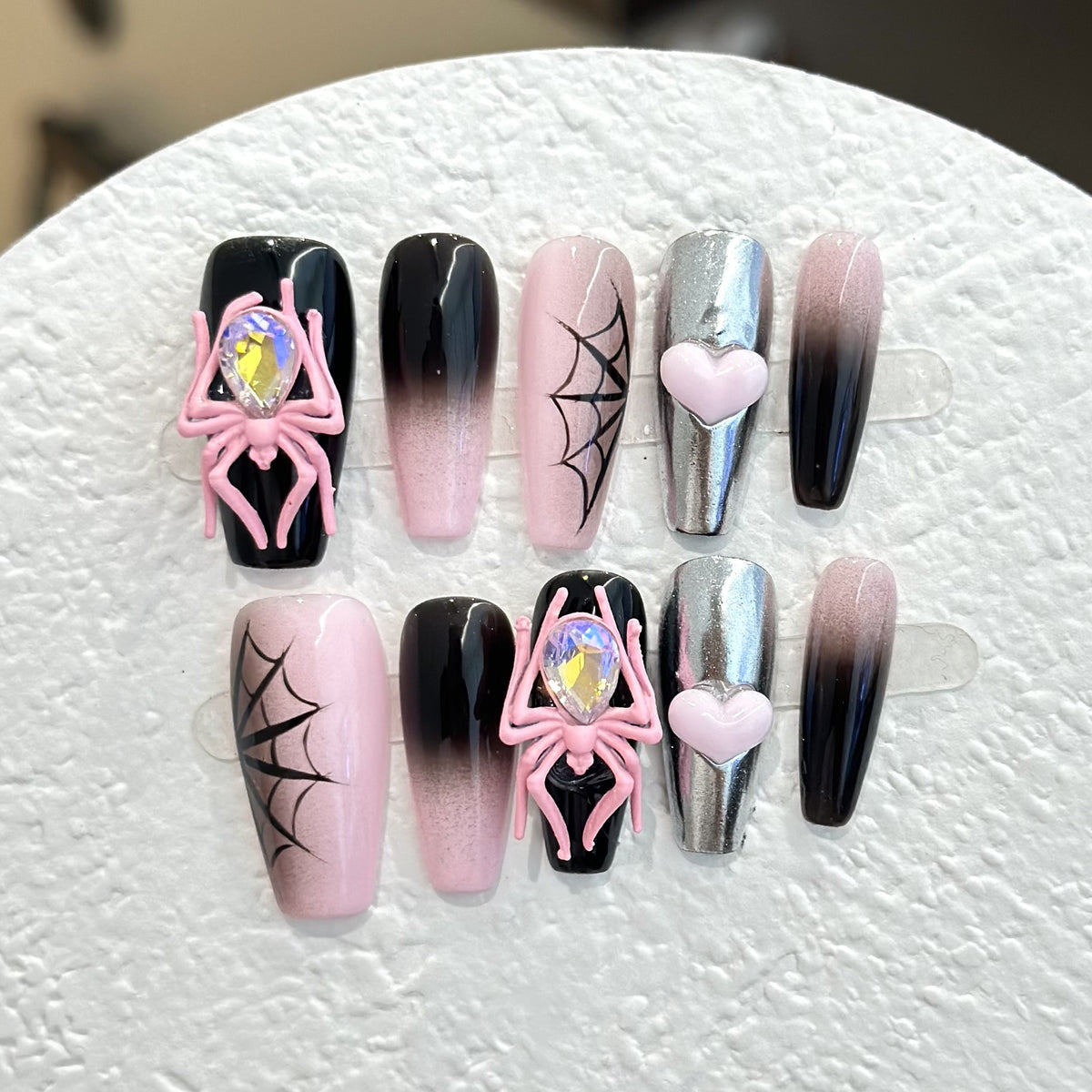 Ditto black powder spider medium ballet press-on nails reusable design