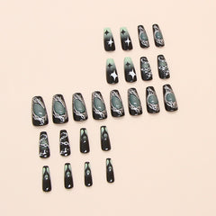 Dark 3D Galaxy Ombre   Press-On Nails –long Ballet | 24PCS Set