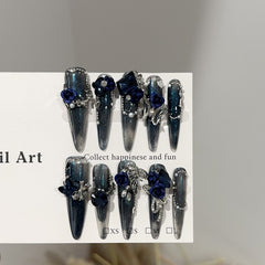 Long stiletto waterproof vegan reusable blue press-on nails Ditto