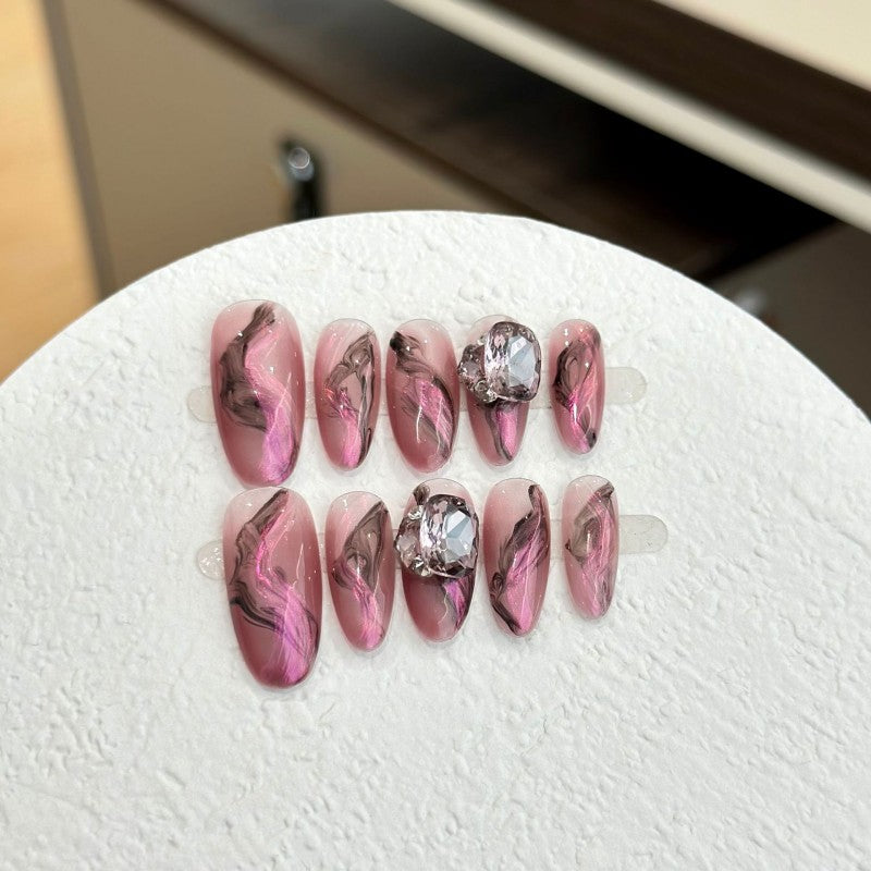 Ditto plum ink mirror medium oval press-on nails reusable design