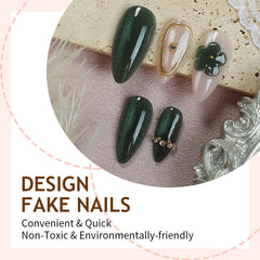 Glam Emerald Green Cat Eye  Press-On Nails –Medium Almond | 24PCS Set