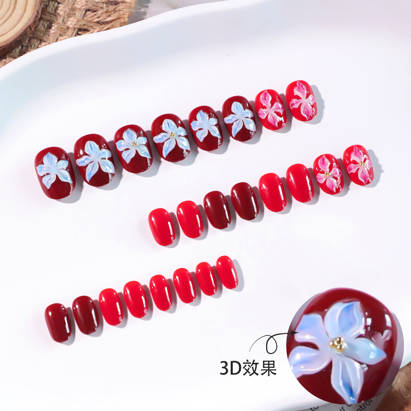 Crimson Bloom 3D Press-On Nails