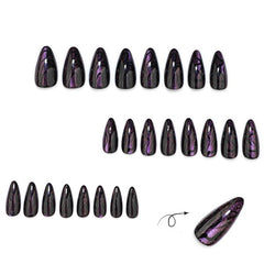 Dark Purple Cat-Eye  Press-On Nails –Medium Almond | 24PCS Set