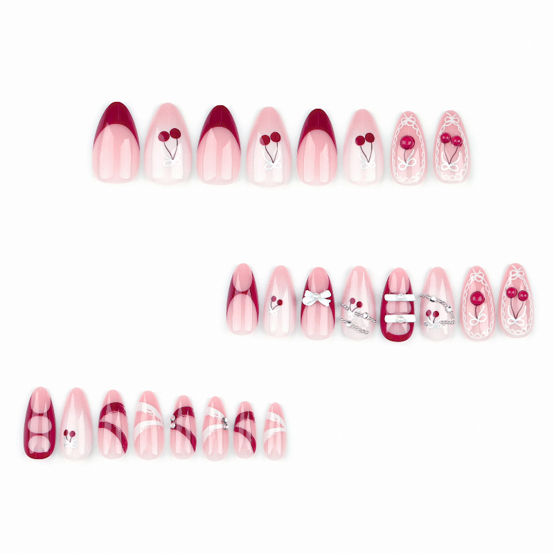 Cherry French Style Press - on Nails-Almond | Medium