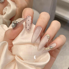 Handemade Creamy Pearl Cat-Eye Press-On Nails –Long ALMOND | 10 PCS Set