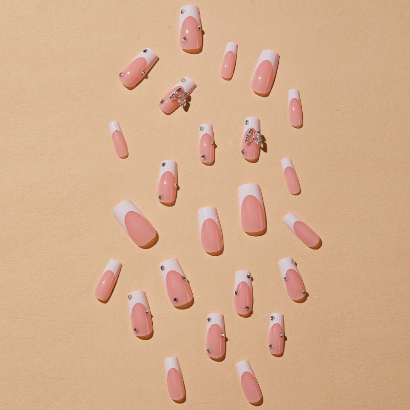 French Butterfly Diamond Press-On Nails - SQUARE  | Long