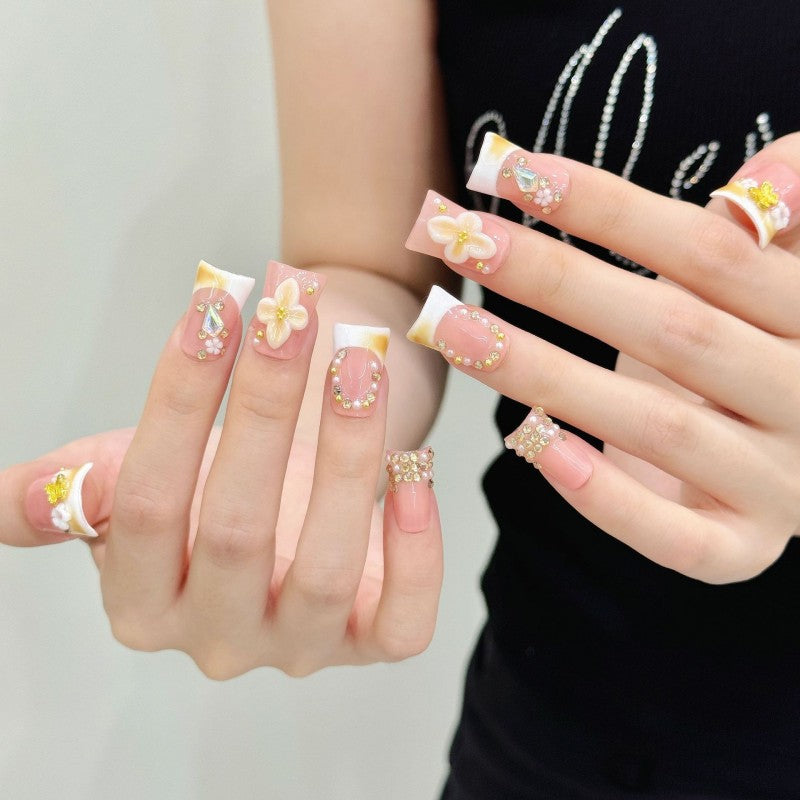 Handmade Sunflower Press-On Nails-Square| Short