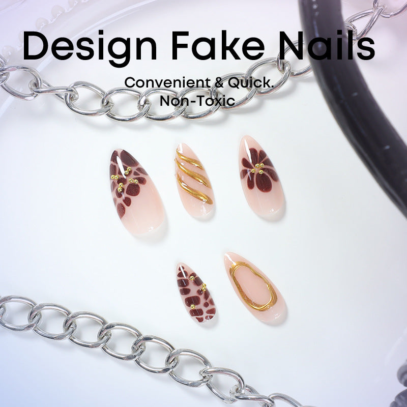 Gold Powder Press-On  Nails- Almond |Medium