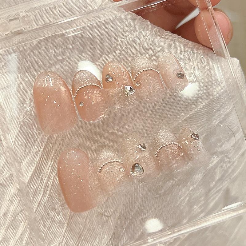 Handemade Sweet-Dew Cat-Eye Press-On Nails –Short OVAL | 10 PCS Set