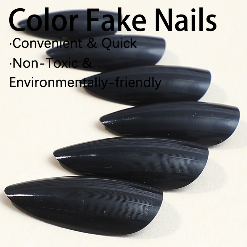 Solid Black  Press-On Nail- ALMOND  | Long