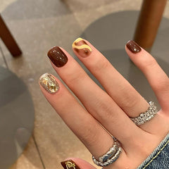Handemade Molten Amber Press-On Nails–Short SQUARE | 10 PCS Set