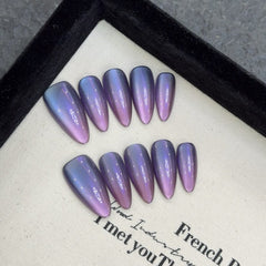 Handmade Dreamy Blue Cat Eye Press-On Nails-Almond| Long