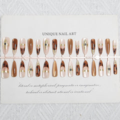 Ditto TikTok viral gold foil long almond press-on nails reusable waterproof