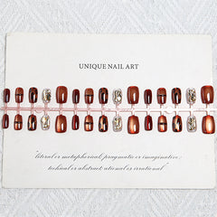 Ditto autumn marron glace cat-eye short oval press-on nails reusable design