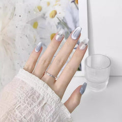 Short ballet waterproof vegan reusable icy crystal cat-eye press-on nails Ditto
